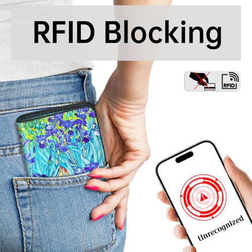 Image of Toughergun Irises Flower Floral RFID Small Wallet Women, Slim Thin Vegan Leather Bifold Wallet with Zipper Coin Pocket & ID Window, Cute Mini Travel Credit Card Holder Gift for Women Ladies Teen Girls
