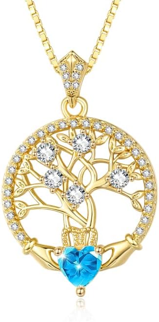 Tree of Life Necklaces for Women Gold,Anniversary Christmas Birthday Gifts for Wife, 14K 18K Gold Necklace Fashion Everyday Jewelry with Heart Birthstone Pendant