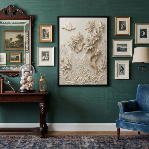 Lienzo de pared de la montaña Huashu: gran póster moderno beige crema de 70x100cm.
