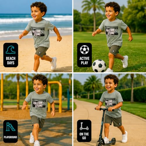 Image of Volcom Toddler Baby Boy Shorts Set - 2 Piece Short Sleeve Graphic Tees and Shorts Infant Toddler Little Boys Summer Outfits