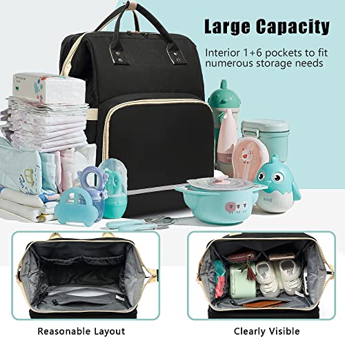 Black Diaper Bag Backpack - Large Travel Diaper Bags For Baby Girl & Boy - Portable Changing Pad, Stroller Straps, Insulated Pockets - Waterproof - Baby Shower Gifts - 16.5X9.4X14", 30L Capacity #TOP1