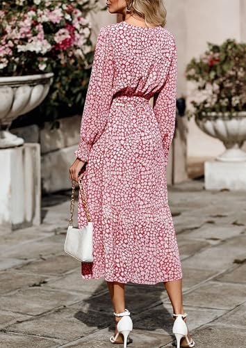 Image of PRETTYGARDEN Women's Floral Boho Dress Fall Long Sleeve Wrap V Neck Ruffle Flowy Maxi Spring Wedding Guest Vacation Dresses