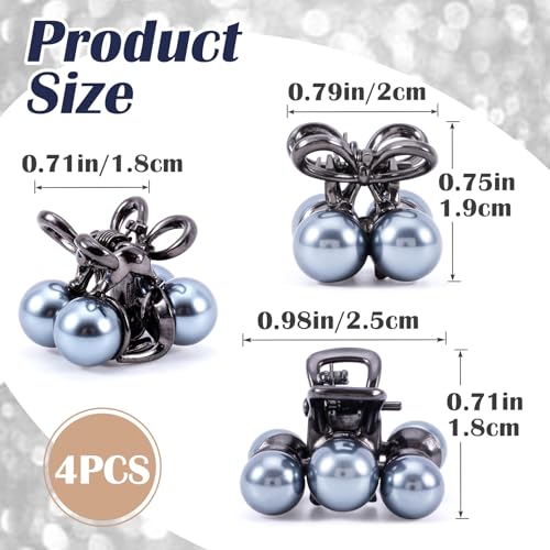 Pinzas pequeñas con perlas grises para cabello, pack de 4 miniatura 2