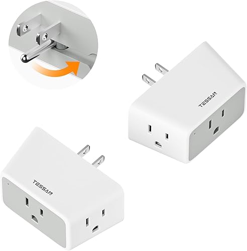 TESSAN Enchufe múltiple de pared, 2 paquetes, adaptador de enchufe plegable de 3 vías con extensor de 3 tomas, bloque de cargador de pared de 1875 W