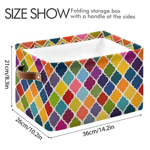 Image of Aslsiy Storage Basket Rainbowcolor Geometric Moroccan Nursery Bins Baby Canvas Box Clothes Shelf Basket Laundry Hampers 2 Pcs