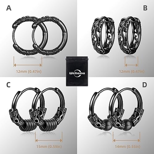 Vintage Black Huggie Hoop Earrings of Men Women 14mm 12mm HipHop Punk Gothic Earring Set-4Pairs2