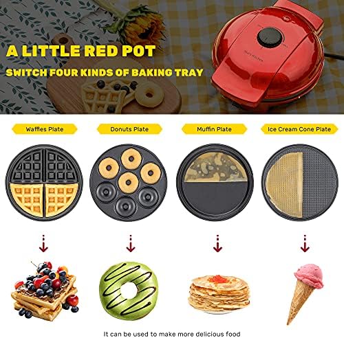 CGOLDENWALL 4-in-1 Waffeleisen Antihaft mit abnehmbaren Platten für Familien & Partys 0-200°C Thermostat