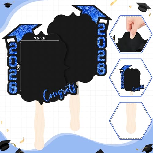 24 Pcs Personalized Graduation Fans Custom Photo Cutout Face Fans with Handle Double Sided Class of 2026 Grad Photo Props Grad Party Supplies Blank DIY Frame for Graduation Party Souvenirs(Blue) — view 6