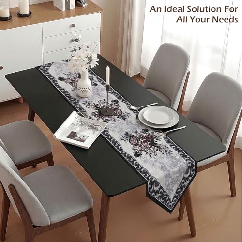 Image of Kuber Industries 72x13 Inch Large Cotton Table Runner for Party and Wedding | Washable Centre and Dining Table Runner | Dazzle 102 Number Design - Grey