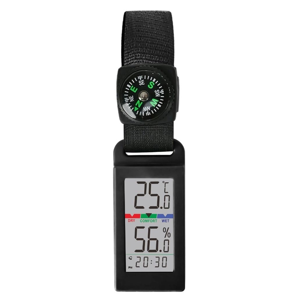 YIOBUDE Portable Thermometer Hygrometer with Accurate Temp & Humidity Detection and Compass. Crucial for a Comfortable Living Space, Camping, Workshop. Get it Now for a Controlled Environment Black