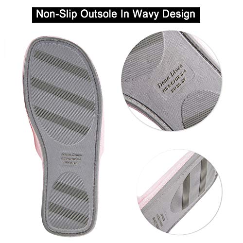 Image of DL Open Toe Slippers for women Indoor, Cozy Memory Foam Womens House Slippers Summer Slip On, Comfy Soft Flannel Womens Bedroom Slippers Slide Breathable Size 5-6 7-8 9-10