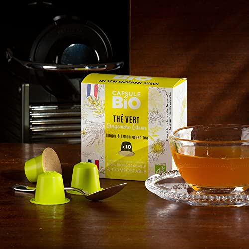CAPSUL&BIO Mate Té Verde Limón Orgánico – Compatible con máquinas de cápsulas Nespresso – 10 cápsulas biodegradables, 100% vegetales, rápido y saludable, fabricado en Francia CAPSUL&BIO Mate Té Verde Limón Orgánico – Compatible con máquinas de cápsulas Nespresso – 10 cápsulas biodegradables, 100% vegetales, rápido y saludable, fabricado en Francia
