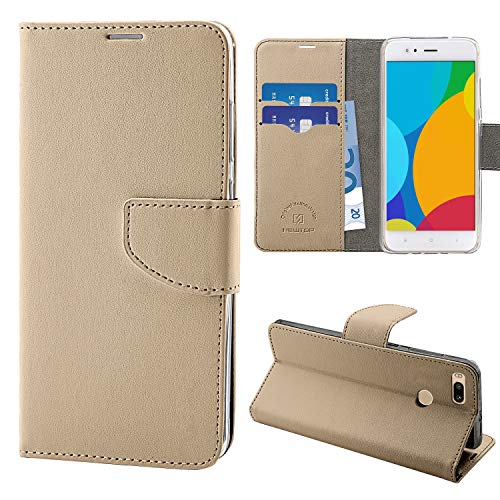 N NEWTOP Funda Compatible para Xiaomi Mi A1, HQ Lateral Funda Libro Flip Cierre Magnético Cartera Simil Cuero Stand (Oro)