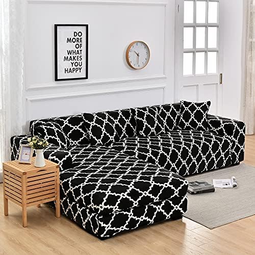 LiveGo L Shape Sofa Cover Sectional Couch Slipcover 2 Piece Stretchy Elastic 3 Seater Chaise Sofa Furniture Protector Slip Covers with 4pcs Pillowcases for Living Room Pets Kids