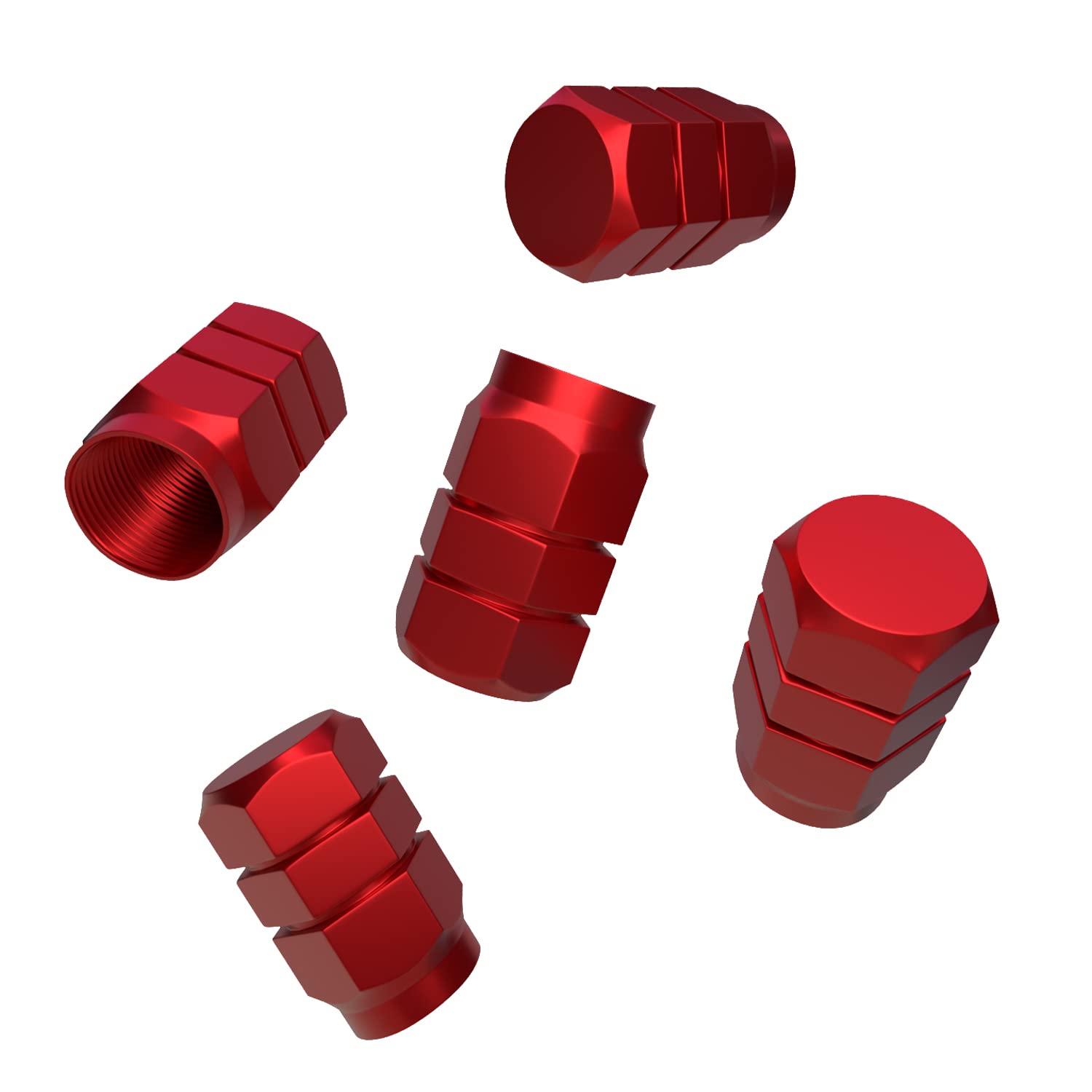 BOROLA Car Tire Valve Stem Caps with Hexgon Style(Red, Pack of 5)