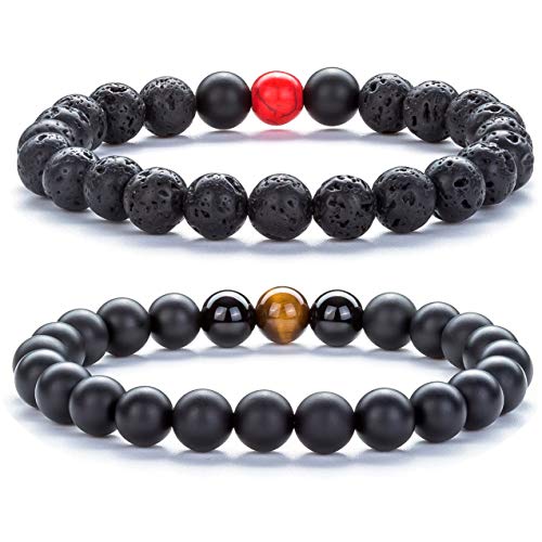 Hamoery Men Women 8Mm Tiger Eye Stone Beads Bracelet Elastic Natural Stone Yoga Bracelet Bangle-21003 (Set 4) #TOP5