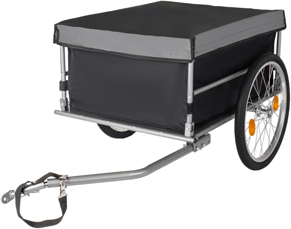 Bicycle Cargo Trailer with 20 Inch Wheels, Removable Cover and Quick-Fold Frame for Groceries, Tools, Luggage