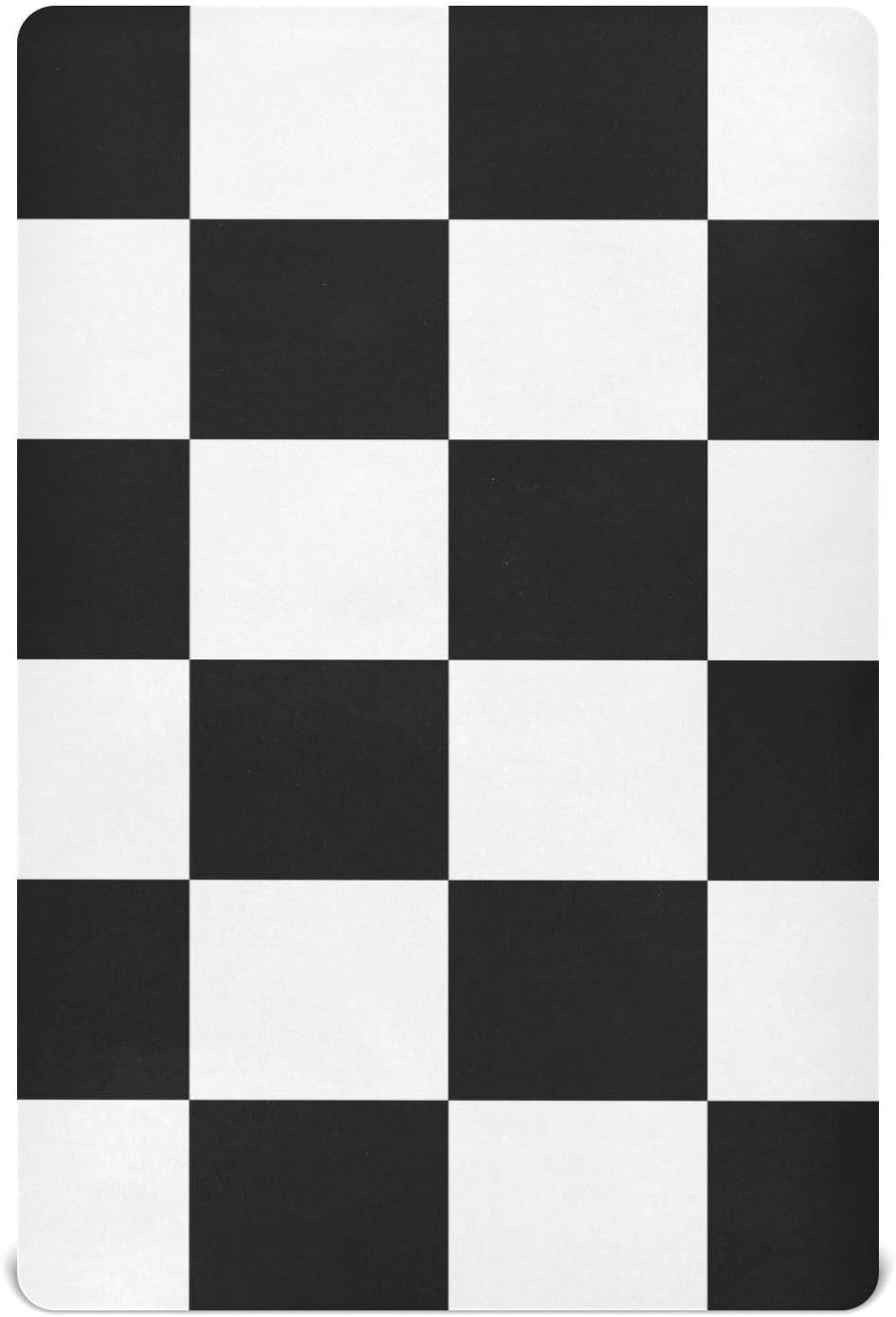 Checkered Crib Sheets Breathable Soft Cribs Pack n Play Mattress Sheet for Baby Toddler Boys Girls Fitted Standard 52 x 28 Inch Black and White
