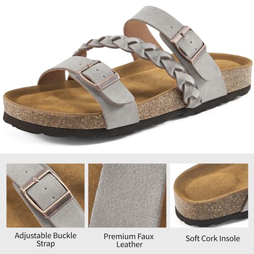 Image of HARENCE Flat Sandals for Women 2026 Comfort Cork Footbed with Adjustable Buckle Summer Slides for Women for Vacation Walking