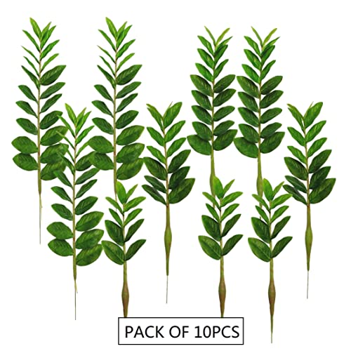 Raxcelivia Pack Of 10 - Artificial Plants Real Touch Faux Zz Plant Stems Zamioculas Zamiifolia Tropical Greenery Houseplant For Home Office Aesthetic Decor Indoor And Outdoor (Green) #TOP1