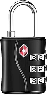 تي اس اي قفل معدني من خليط معدني من الزنك لحقيبة الظهر والامتعة مع 3 ارقام من الستيل بكلمة مرور لشنط السفر والامتعة - اسود