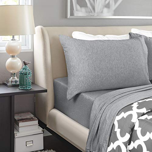 Utopia Bedding King Sheet Set - Jersey Knit Sheets 4 Piece King Jersey Sheet Set – Cotton Jersey Sheets – Soft T-Shirt Stretchy Sheets (King, Heather Light Grey)