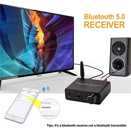 192Khz Digital To Analog Converter Bluetooth 5.0 Receiver Dac With 16-300Ω Headphone Amplifier Optical/Coaxial To Rca 3.5Mm Audio Output With Volume Control For Tv Phone Tablet (Normal, Basic) #TOP2