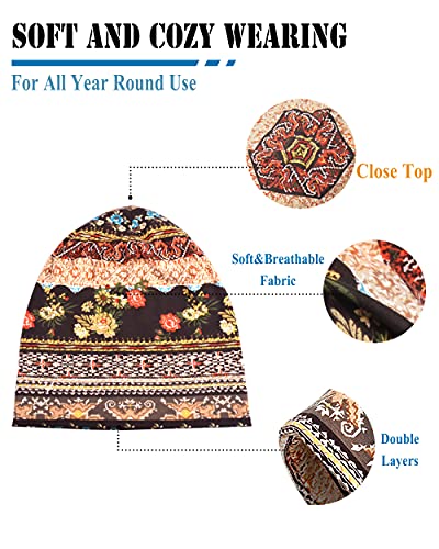 Ellewin Chemo Caps For Women, Cute Cotton Beanie Hats Chemo Headwear For Cancer Patient Snood Hats Slouchy Retro Tribal Printed Head Covering Thin Hippie Beanies Casual Skullies Beanies #TOP3