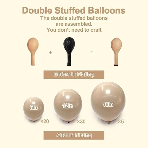 Miniatura 3 de Globos Beige Nude Doble Relleno Globos Marrón Tostado Guirnalda Diferentes Tamaños Globos de Látex Albaricoque Kit de Arco para Baby Shower Neutral