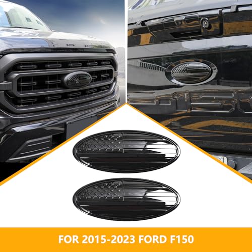RERPRO 9.5\" Front Grill Rear Tailgate Emblem Cover Trim Compatible with 2015-2024 Ford F150 Exterior Accessories Decor Overlay American Flag Oval Emblem Protector Decoration Decal 2 Pack