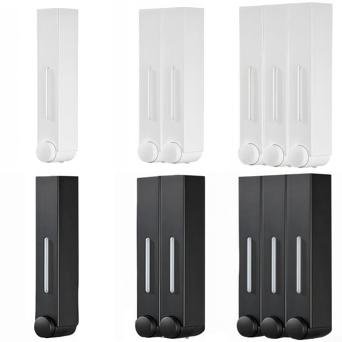 Dispenser di sapone da parete, bottiglia a 3 scomparti per gel doccia, shampoo, balsamo, 400 ml, organizer da bagno in ABS a prova di perdite, trasparente, bianco (nero tre)