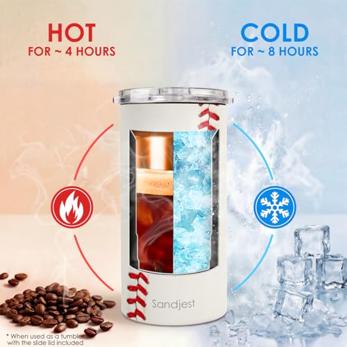 Image of Baseball Can Cooler 12oz - Travel Mug Cups - Stainless Steel Insulated for Men Women Players - Tumbler Cans Koozie, Sport Gift for Fan Coach Lovers