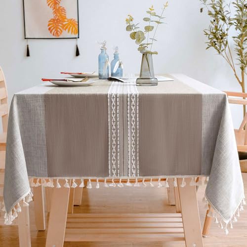 BESBESME-Table-Cloth-Rustic-Linen-Boho-StyleKitchen-Dining-Room-Double-Striped-Farmhouse-Tablecloths-for-Rectangle-Tables-Washable-Wrinkle-Resistant-Table-CoverOblong55x866-8-Seats-Khaki BESBESME Table Cloth Rustic Linen Boho StyleKitchen Dining Room Double Striped Farmhouse Tablecloths for Rectangle Tables Washable Wrinkle Resistant Table CoverOblong55x866 8 Seats Khaki