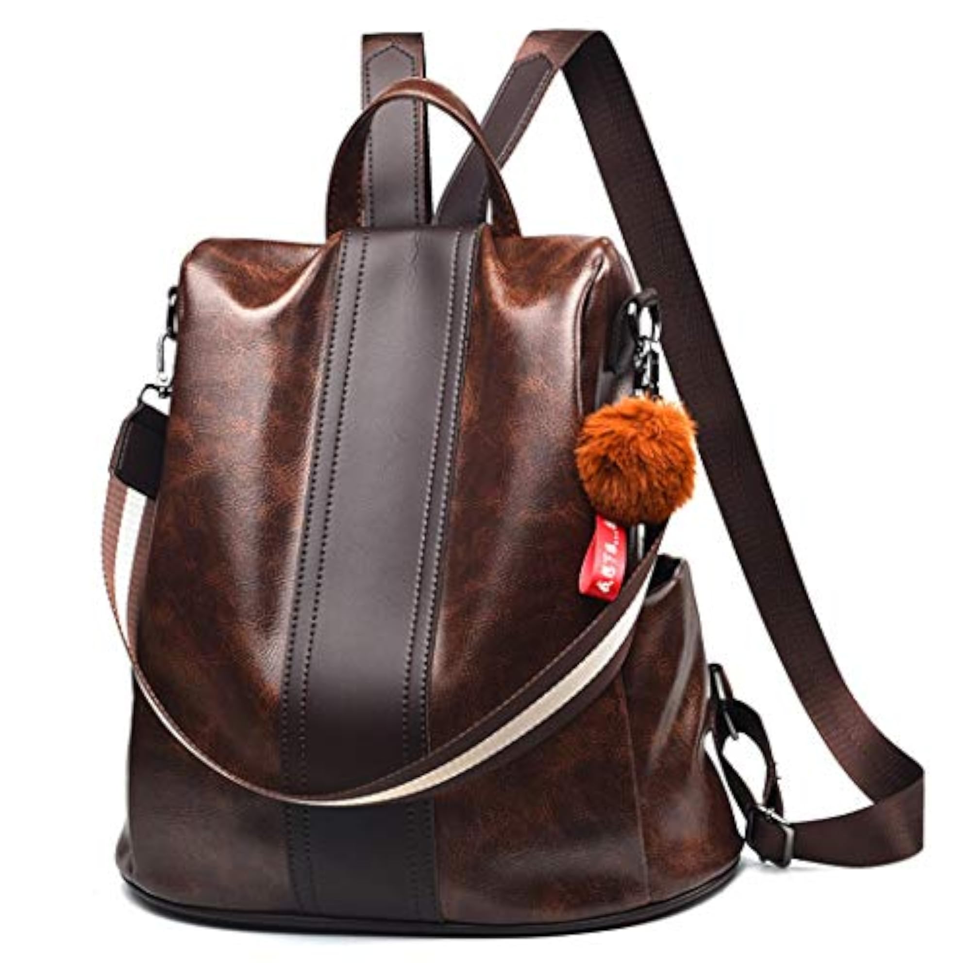 Unisex Solid Color Faux Leather Large Capacity Backpack