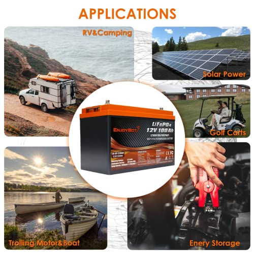 Enjoybot Lifepo4 Battery 12V 100Ah Lithium Battery, Built-In 100A Bms Low Temperature Cut Off Lithium Iron Phosphate Battery Perfect For Rv, Solar, Marine, Camping, Home Energy Storage(3 Pack) #TOP5