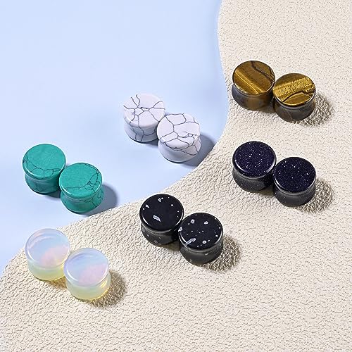Qmcandy 6 Pairs/16 Pairs Natural Stone Ear Plugs Saddle Plugs Ear Gauges Expander Piercing Gauge 8G to 13/16 inch3