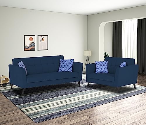 Image of Adorn India Dannis 3+2 5 Seater Sofa Set (Blue) (3 Year Warranty)