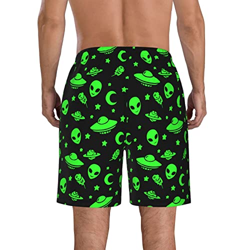 Mens Big &Tall Classic-Fit Cargo Short for Beach/Athletic/Workout Green Alien Moon Spaceships Planet Black Swim Trunks Medium3