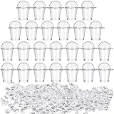 25 Pieces Dollhouse Plastic Mini Coffee Cups with Fake Ice Cube Transparent Mousse Cups Miniature Ice Cream Cup with Dome Lid Miniature Simulation Furniture for Dollhouse Decoration Doll Food Crafts