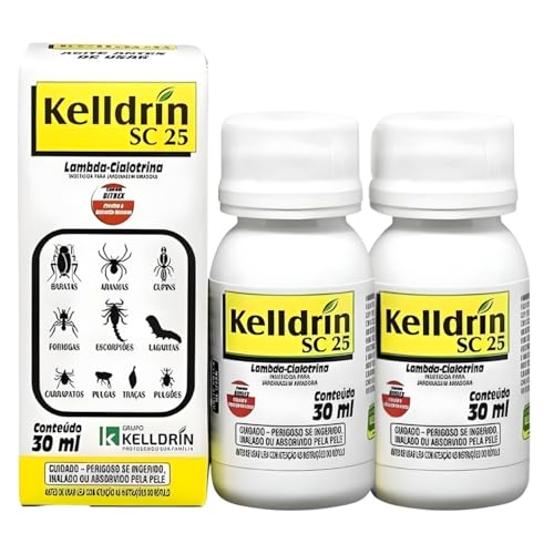 Kelldrin Inseticida SC 25 Mata Baratas Formigas Traça Aranhas Escorpiões Pulgas Carrapatos Cupins 60ml