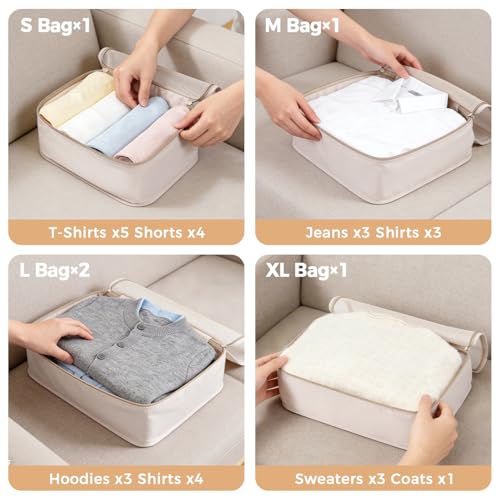 Image of BAGAIL 9 Set Packing Cubes with Packing List Luggage Packing Organizers for Travel Accessories (Cream)