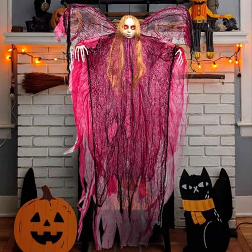 Sorcière d'Halloween sonore rouge pour mur de jardin animé - 4