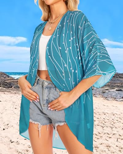 Image of Women Kimono Cardigans Casual Summer Tops Cover up Open Front Floral Print Resort Wear 2026