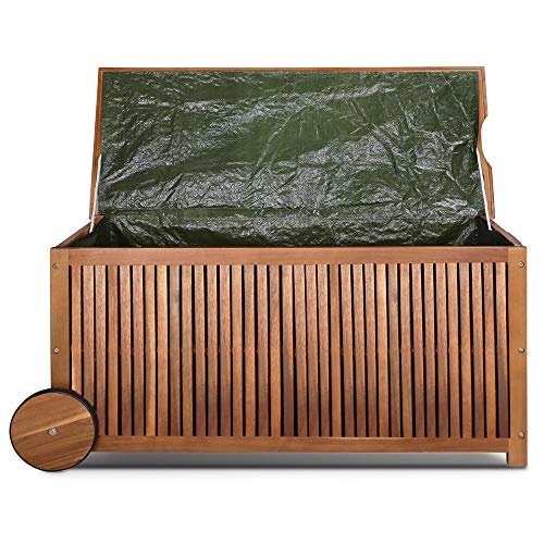 Cucunu Outdoor Storage Box 65 Gallon Wooden Deck Boxes For Patio Garden Pool 46X20X24 Inch Waterproof Wood Chest Large Container Wheels thumb #5