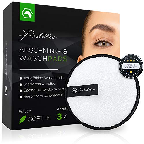 Preisvergleich Produktbild PADDLES - Abschminkpads waschbar / Wiederverwendbare Abschminktücher, Kosmetikpads zur Make-Up Entfernung / Umweltfreundlich, Nachhaltig [Mikrofaser, 3er Set] (3, Weiss)