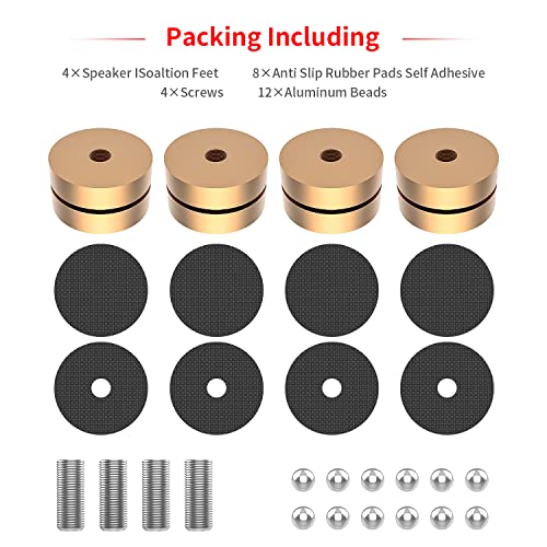 Tertullus 4 Sets Aluminum Subwoofer Speaker Feet Silver With Shock-Absorbing Beads,Hifi Turntable Adjustable Feet For Hifi Devices Amplifier Turntable Dac Recorder Cd (Gold-39 x 23mm) - Image 2