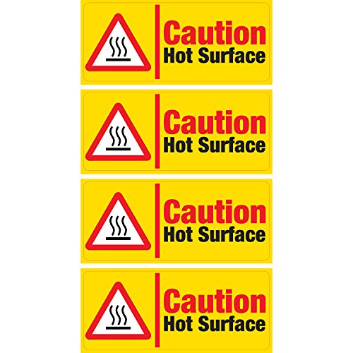 4 X Caution Hot Surface Vinyle autocollant Rouge Hazard Santé et sécurité Entreprise Shop