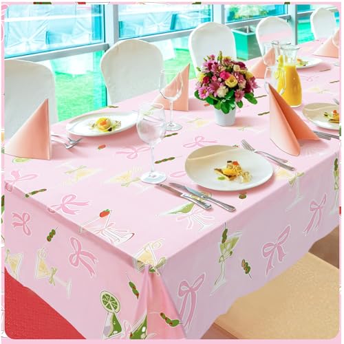 Image of FuWeave 3pcs a Tini Bit Older Birthday Decor Martini Tablecloth for Birthday Decor Waterproof Plastic Table Covers for Pink Martini Bachelorette Bridal Shower Party, 54x108inch