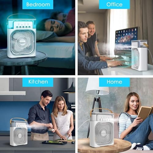 Image of HuMiDiFiEr AiR cOoLeR fAn FoR hOmE, tImInG eVaPoRaTiVe AiR cOoLiNg FaN wItH 7 cOlOr LeD lIgHtS aNd TiMeR, 5 wAtEr SpRaYs, 3 sPeEd MoDeS, uSb TyPe-C, fOr SlEePiNg, RoOm, OfFiCe, KiTcHeN - MuLtIcOlOr