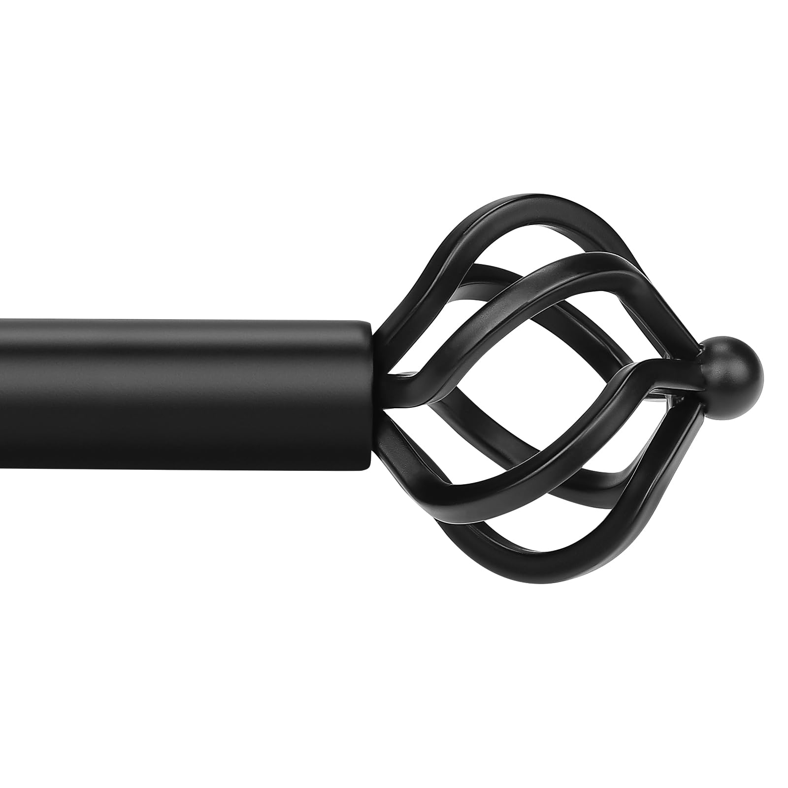 Lepushom Matte Black Decorative Curtain Rods for Windows 30 to 65 Inches, 1 Inch Diameter Heavy Duty Adjustable Curtain Rod, Twisted Cage Finial, 1